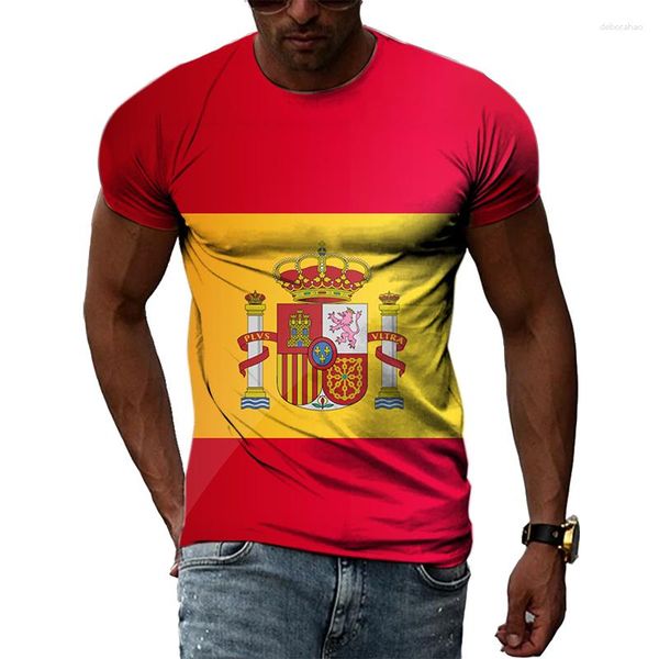 Magliette da uomo Magliette con bandiera nazionale Spagna Celebrazioni Stampa 3D Magliette a maniche corte Tendenza Uomo Casual Girocollo Magliette estive