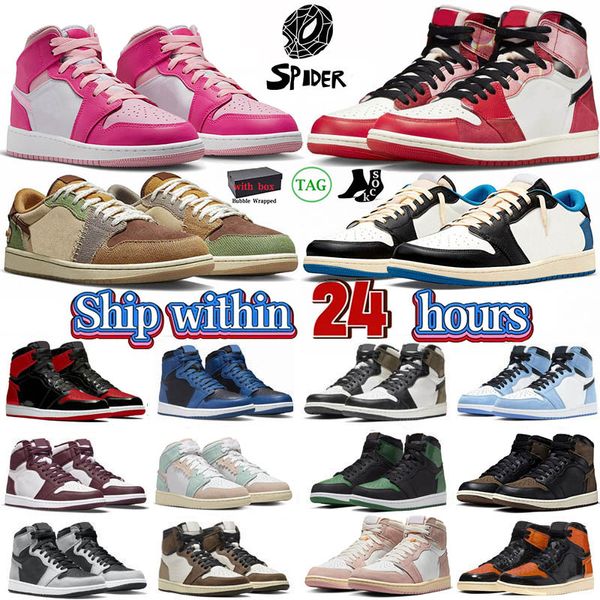 Neue 1s Spider-Verse Basketballschuhe Größe 13 Turnschuhe J1 Panda Next Chapter Bred Patent Reverse Mocha Olive Washed Pink Digital Pink Chicago Jumpman 1 Männer Frauen 36-47