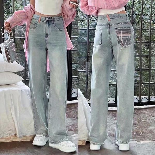 Jeans femininos y2k tamanho grande perna larga verão modelo fino 2023 cintura alta gordura mm magro versão estreita calças retas maré