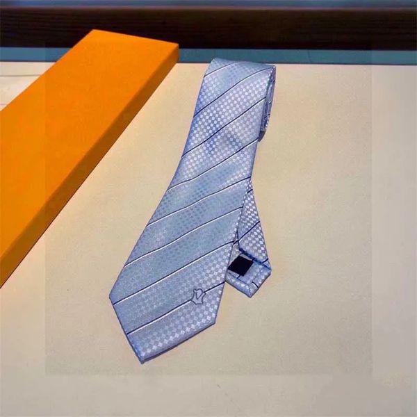 Novo designer gravata de seda artesanal pescoço gravatas luxo listras gravata lenço de negócios masculino carta bordado com caixa G2308293Z-6
