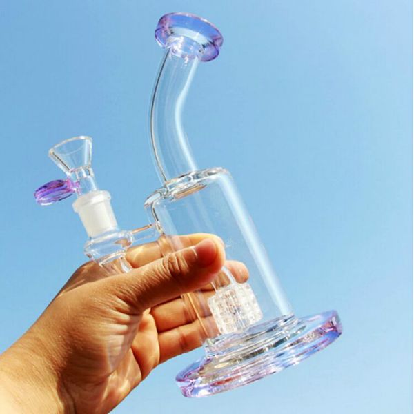 8,2 polegadas Hookahs Beecomb Perc Percolator Bongos de vidro 14mm Tubos de água articulados Mini plataformas petrolíferas Pequeno Dab Rig Purple Bowl