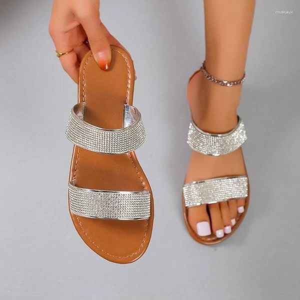 Chinelos femininos verão senhoras cristal bling flip flops apartamentos feminino sapatos de praia ao ar livre luz casual slides moda 2023