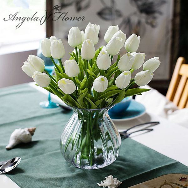Flores decorativas grinaldas 31 pçs / lote PU Mini tulipa flor artificial real toque casamento buquê floral natal casa festa decoração presentes 230828