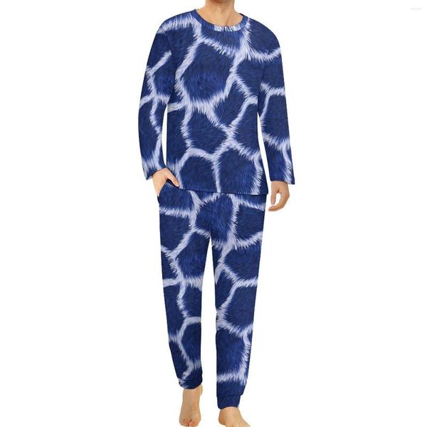 Pigiama da uomo in pelle di giraffa blu pigiama a maniche lunghe con stampa animalier 2 pezzi pigiama per camera da letto invernale design elegante oversize