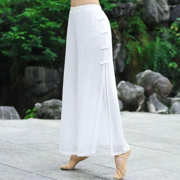 Palco desgaste mulheres dança prática roupas barriga traje calças chinesas senhora longo preto branco split calças dancewear