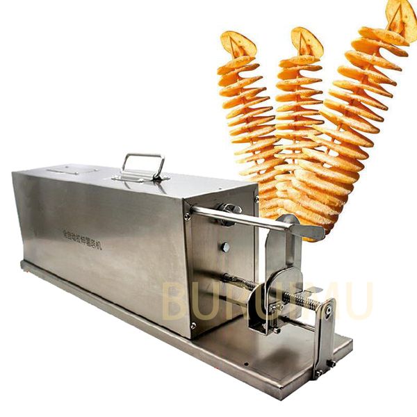 Fatiador elétrico de batatas em espiral, estiramento automático, batatas fritas, torre de batata eficiente, máquina adequada para vara