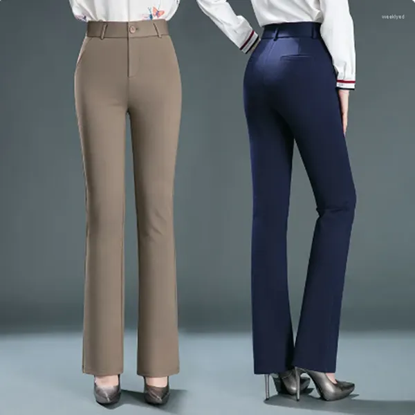 Calças femininas primavera e outono de cintura alta casual calças de micro-chifre de alta elasticidade tamanho grande gordura mm malhas finas y2k S-8XL
