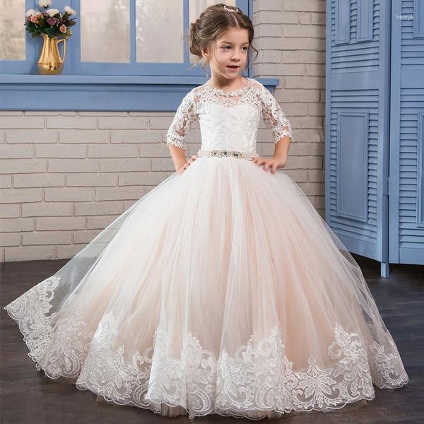 Abiti da ragazza Abito da sposa per bambini Gonna poncho autunno/inverno con maniche a 3/4 in pizzo