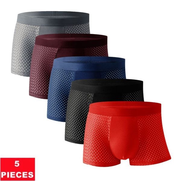 Unterhosen 5PCSLot Mesh Loch Herren Unterwäsche Boxer für Männer Boxershorts Pantis homme Plus Größe Höschen Sexy atmungsaktiv 230828