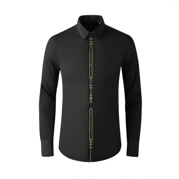 Мужские повседневные рубашки высококачественные роскошные ювелирные украшения пуговица с длинным рубашкой для рубашки для Mengood