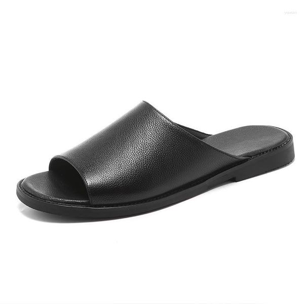 Terlik Marka Moda Yaz Erkek Ayakkabı Vintage İtalyan Flats Sıradan kaymaz plaj sandaletleri gerçek deri flip flop