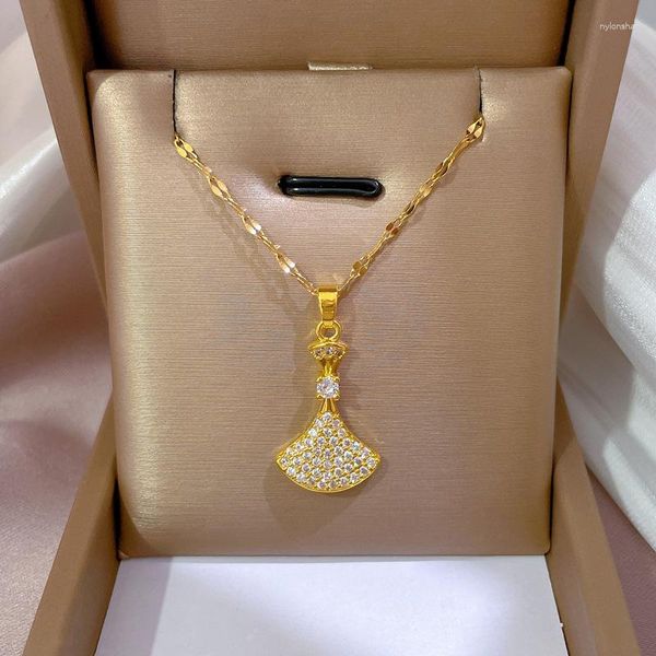 Anhänger Halsketten 12 teile/los Edelstahl Gold Farbe Zirkon Kleid Kette Halskette Für Frauen Party Mode Schmuck Geschenk Großhandel