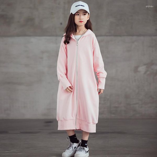 Jacken YourSeason Teen Mädchen Casual Herbst 2023 Mode Mit Kapuze Reißverschluss Jacke Kinder Koreanische Baumwolle Elegante Lange Mäntel Rosa