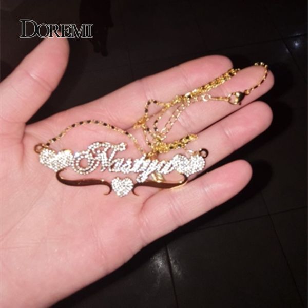 Collane con ciondolo DOREMI Nome personalizzato in acciaio con due cuori Collana con lettere per donna Catena in oro Gioielli personalizzati 230828