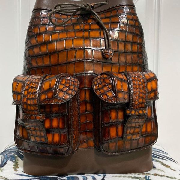 Mochila 2023 Seetoo Bay Crocodilo Couro Italiano Bezerro Negócio Casual Bolsa Alça de Ombro Mudar Cor 40 33.5 16cm