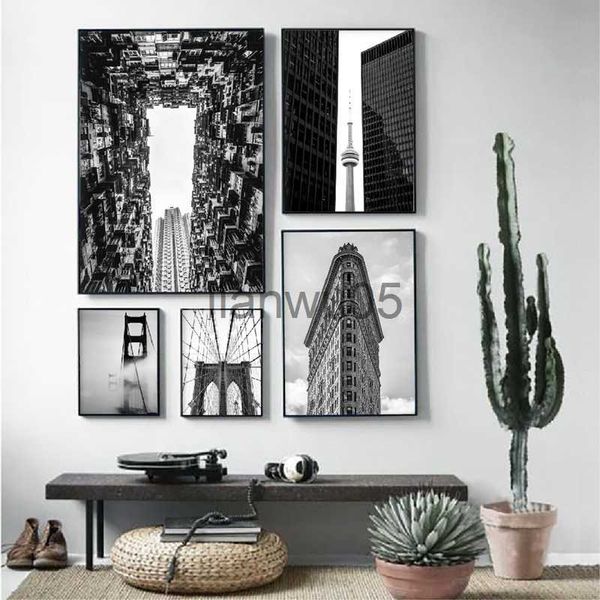 Peinture en métal Architecture noire et blanche Photographie Affiches et impressions Architectures modernes Toile Peinture Mur Photos Home Room Decor x0829