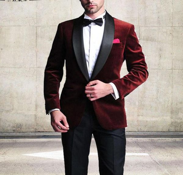 Herrenanzüge Samt Herren 2 Stück Slim Fit Blazer Hosen Kostüm Mann Party Satin Schal Revers Hochzeit Business Smoking Bräutigam Homme