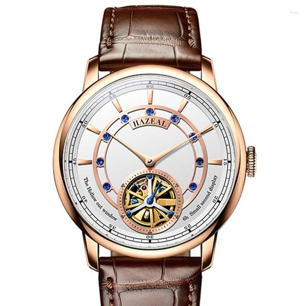 Relógios de pulso Suíça Hazeal Automático Mecânico Sapphire Relógios Masculinos 50m À Prova D 'Água Dual Hollow Out Diamond Clock 681320