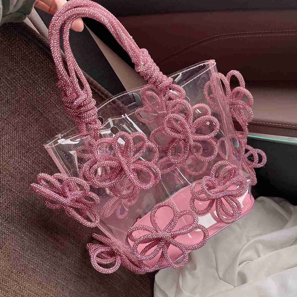 Omuz çantaları kadınlar yaz şeffaf pvc elmas pembe yay çanta ve çanta lüks rhinestone tote düğün parti akşam çantası instylishhandbagsstore