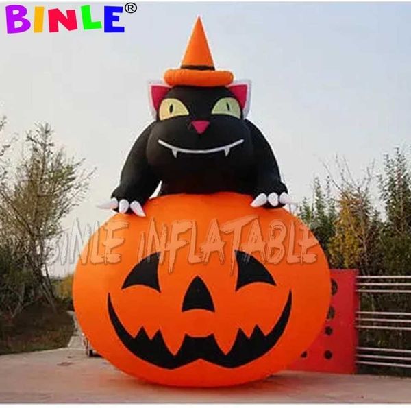 Großhandel 6m 20ft hoch Neu aufblasbare Halloween-Dekoration riesiger aufblasbarer Kürbis mit schwarzer Katze für Outdoor-Event