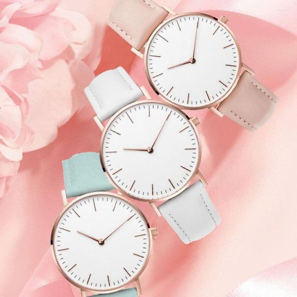 Relógios de pulso elegante relógio para mulheres simples 2023 rosa branco vestidos de couro senhora relógios de pulso casual relógio feminino presente montre femme