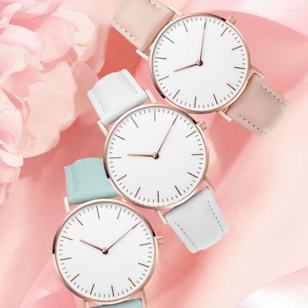 Orologi da polso Orologio elegante per donna Semplice 2023 Abiti in pelle bianca rosa Orologi da polso da donna Orologio femminile casual Regalo Montre Femme