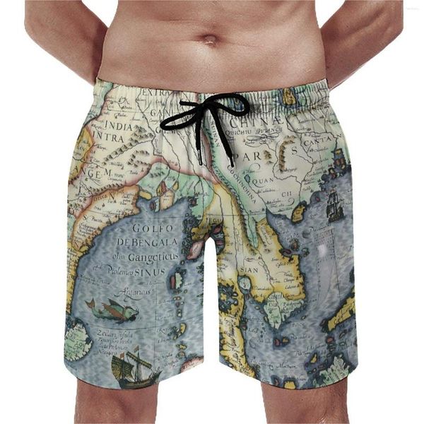 Мужские шорты спортзал азиатская карта Funny Swim Trunks Vintage Print Quick Drine Surf Высококачественный негабаритный досок.