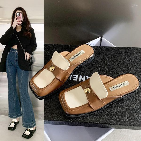 Slippers Fashion Square Head Women Mules Gold Flow