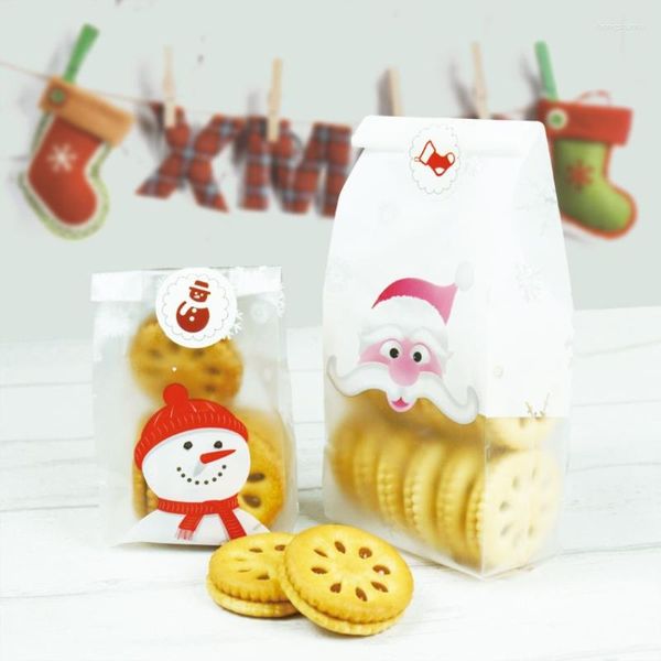 Conjuntos de louça de Natal dos desenhos animados Papai Noel saco de embalagem de plástico Transpare Pão Stickup Sack Padaria Restaurante Loja Pacote 50pcs / set