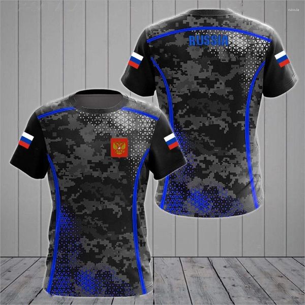 Homens Camisetas Bandeira Russa T-shirt O-pescoço 3D Impressão Grande Moda Manga Curta Roupas Rua Casual Top Solto Verão Shirt2023