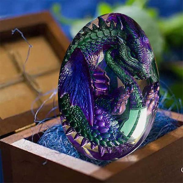 Lava Dragon Egg Statua in resina Uova di dinosauro ornamentali Scultura Pietra preziosa di cristallo Souvenir Home Decor Collezione Regalo per bambini Giocattolo HKD230828