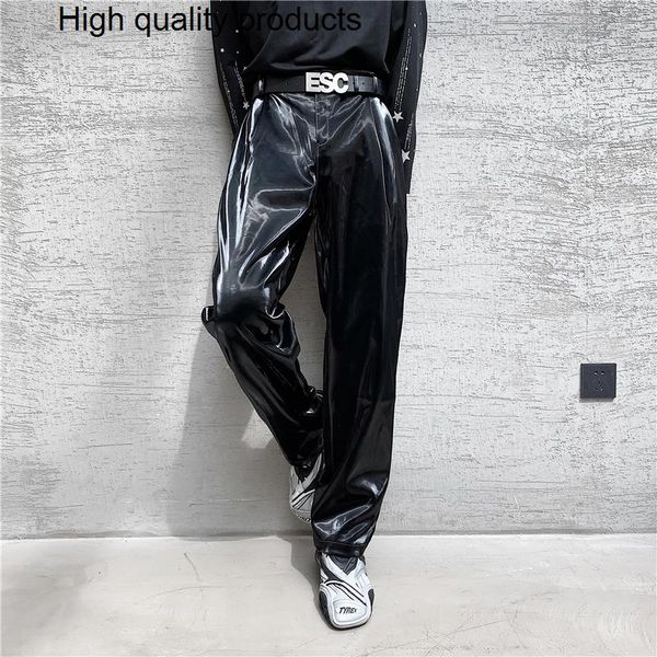 Männer Hosen 2023 Britischen Stil Net Trend Persönlichkeit Streetwear Helle PU Leder Hosen Seite Enge Taille Lose Casual S-2XL