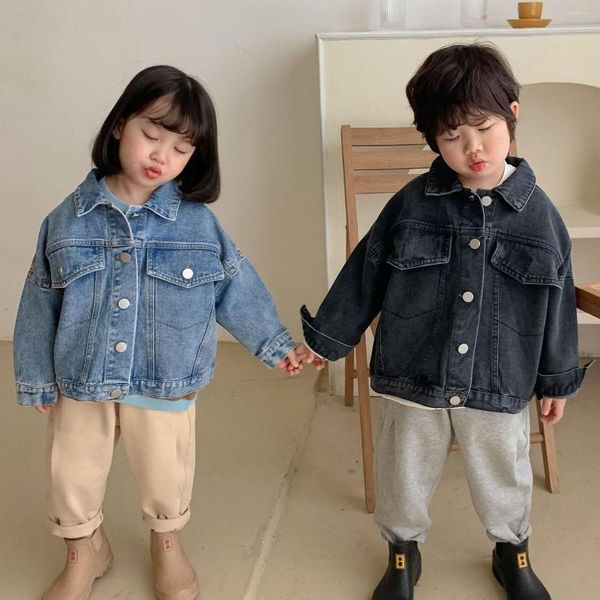 Jaquetas crianças meninos meninas denim estilo coreano criança bebê outerwear casaco primavera outono moda jeans jaqueta crianças roupas