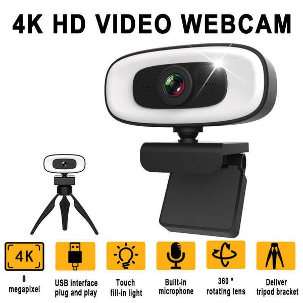 Mini 4K Webcam USB Bilgisayar PC Dizüstü Bilgisayarlar için Canlı Akış Tam HD 1080P Web Kamerası Mikrofon Tripod HKD230825 HKD230825 HKD230828 HKD230828