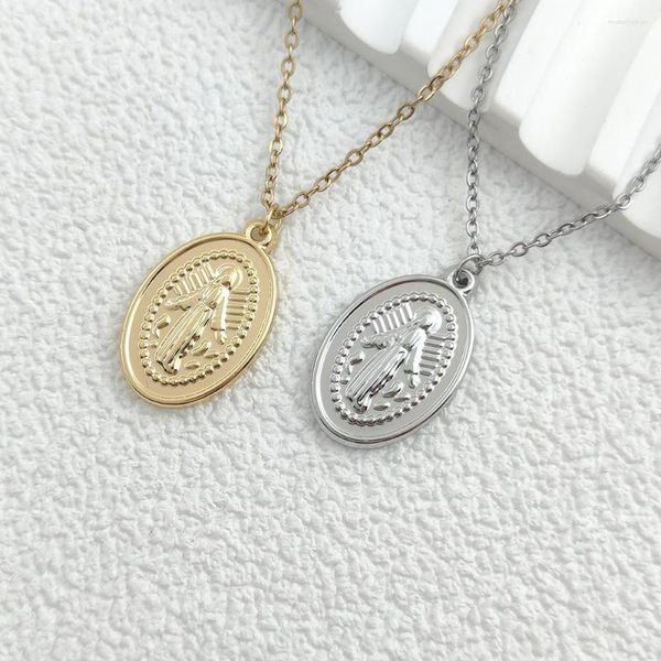 Colares Pingente de Aço Inoxidável Virgem Maria de Guadalupe Medalha Oval Colar para Mulheres Oração Fé Religiosa Amuleto Jóias Presente