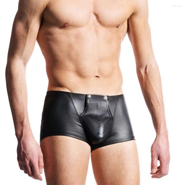 Cuecas 40% Sexy Open Pocket Men's Faux Leather Lingerie Calcinhas Boxer Shorts