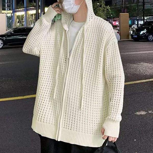 Giubbotti da uomo Uomo Sottile Scava Fuori Maglione Cardigan Cappotto Uomo Coreano Cappotti autunnali Maglieria vintage Con cappuccio Chaquetas Hombre