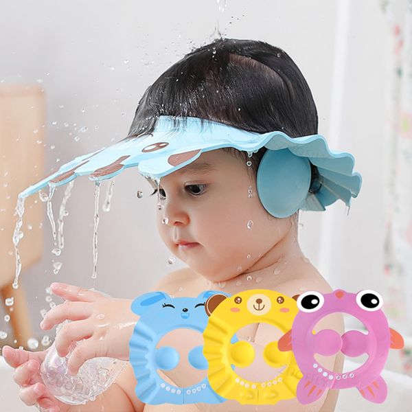 Chuveiro Caps Bebê Soft Cap Ajustável Chapéu de Lavagem de Cabelo para Crianças Proteção de Ouvido Seguro Crianças Shampoo Banheira Proteger Cabeça Capa 230828