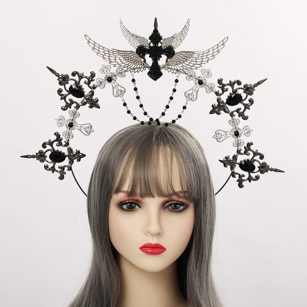 Copricapo punk gotico Halo Croce Corona Fascia Cosplay Diadema Copricapo