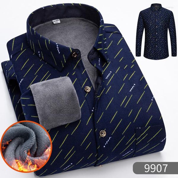 Camicie casual da uomo 2023 Camicia calda con risvolto Camicia a quadri larghi in cotone addensato invernale Abbigliamento di mezza età