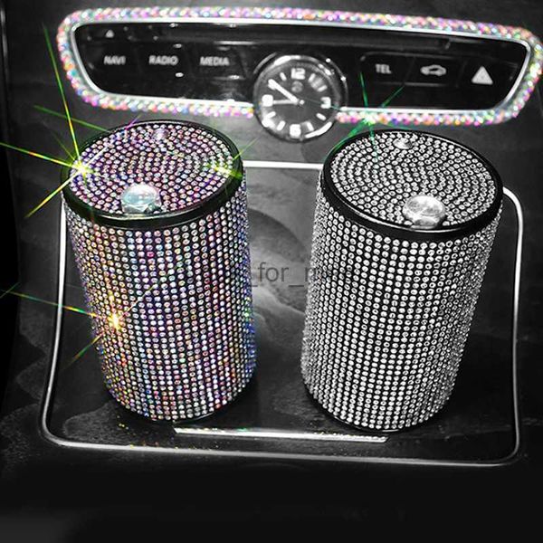 Moda cristal strass carro cinzeiro portátil suporte de copo metal com diamante sem fumaça auto cinzeiros titular cigarro hkd230828