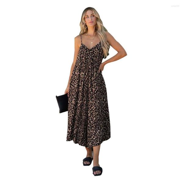 Vestidos casuais verão europeu e americano feminino leopardo impressão sexy vestido estilingue/S-2XL