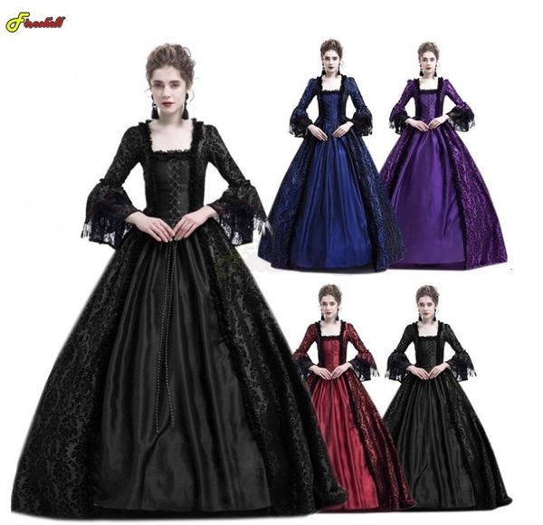 Tema traje medieval mulheres corte princesa vestido elegante vestido de baile colarinho quadrado laço halloween trajes de natal renascentista cosplay 230829