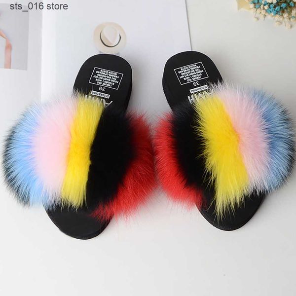 Hausschuhe Neue Hochhackige Fell Hausschuhe Frauen Echt Fox Pelz Rutschen Hause Furry Flache Sandalen Weibliche Niedliche Flauschige Haus Schuhe Frau marke Luxus T230828