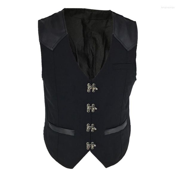 Gilet da uomo Nero Scollo a V Top vintage Taglie forti Gilet medievale Abbigliamento gotico vittoriano Giacca senza maniche Steampunk per uomo Abbigliamento da festa cosplay