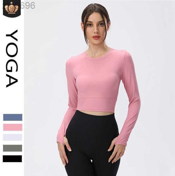 2023 Desginer Al Yoga t Short Top Anzug Abnehmen Lauftraining Sweatshirt Thread Langärmeliges T-Shirt Fitnessanzug für Frauen