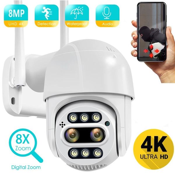 Câmeras IP 8MP 4MP 4K PTZ Câmera 8x Zoom Dupla Lente Humana Detectar CCTV Outdoor Wifi Vigilância de Vídeo 230830