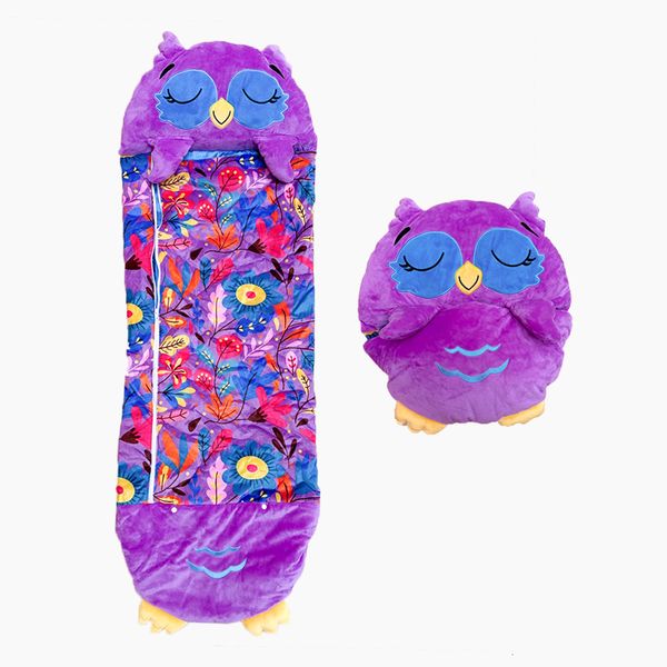 Sacos de dormir Roxo Coruja Saco de Dormir para Crianças Dos Desenhos Animados Saco de Dormir Criança Presente de Aniversário com Travesseiro Macio Quente Criança Caminhadas Camping Beg Bag 230828