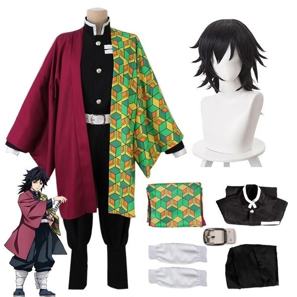 Costume a tema Anime Demon Slayer Tomioka Giyuu Costume Cosplay Kimetsu No Yaiba Kimono Parrucca uniforme Costumi di Halloween per Donna Uomo Bambini 230830