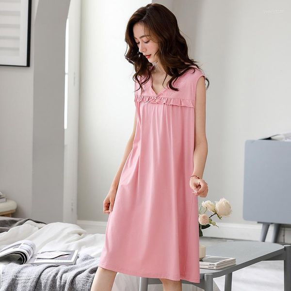 Kadın pijama nightdress yaz modal pamuk yelek kolsuz ince etek orta uzun büyük ev elbisesi bayan gecelik kadın